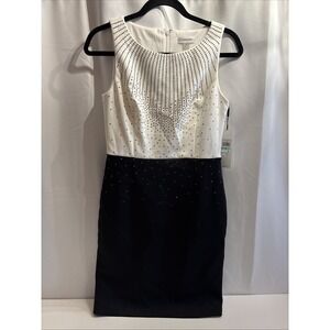 NEW Calvin Klein Black White Color Block Scuba Sheath Dress Women's 8P Embellish